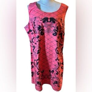 Pink and Black Sleeveless A-Line Sheath Dress